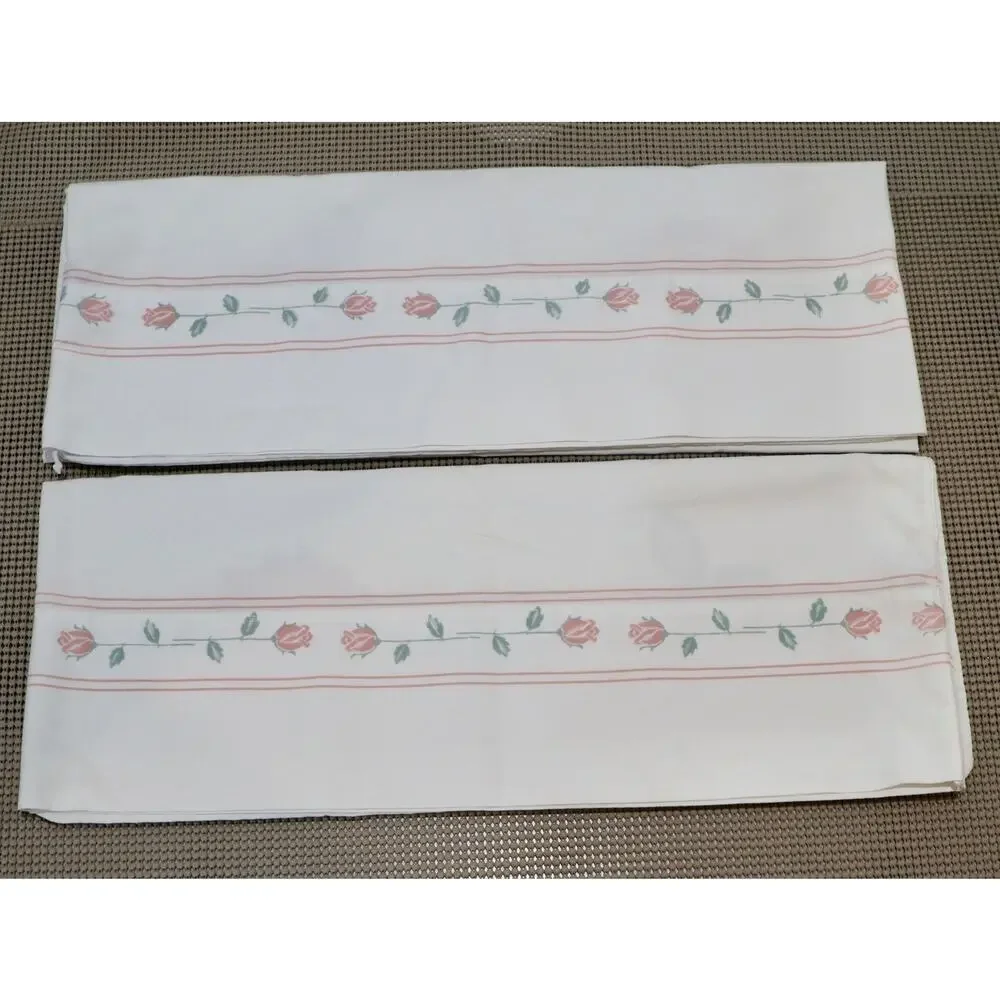 J.P. Stevens Pillowcases Standard Rose Floral Percale Lot of 2 Vintage
